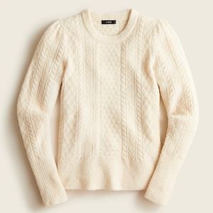 EUC JCrew stretch wool cable-knit crewneck sweater, XS, "heather muslin" color